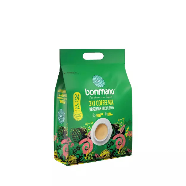 کافی میکس 3 در 1 گلد برزیل بن مانو 24 ساشه ای + 1 بسته جایزه قهوه دمی نورسکا 9 صبح 6 ساشه ای بن مانو . | کد 2520
