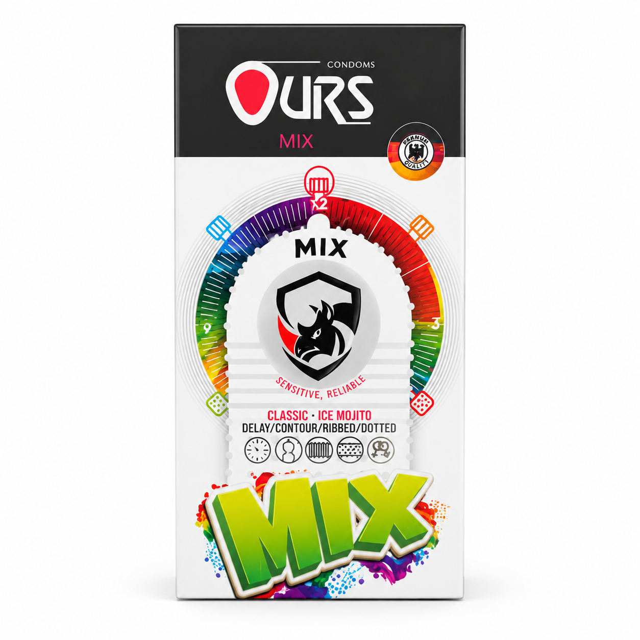 کاندوم ترکیبی OURS مدل Mix بسته ۱۲ عددی | کد 2830
