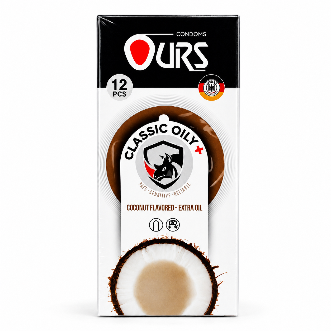 کاندوم روان‌کننده OURS مدل Classic Oily+ نارگیل بسته ۱۲ عددی | کد 2833