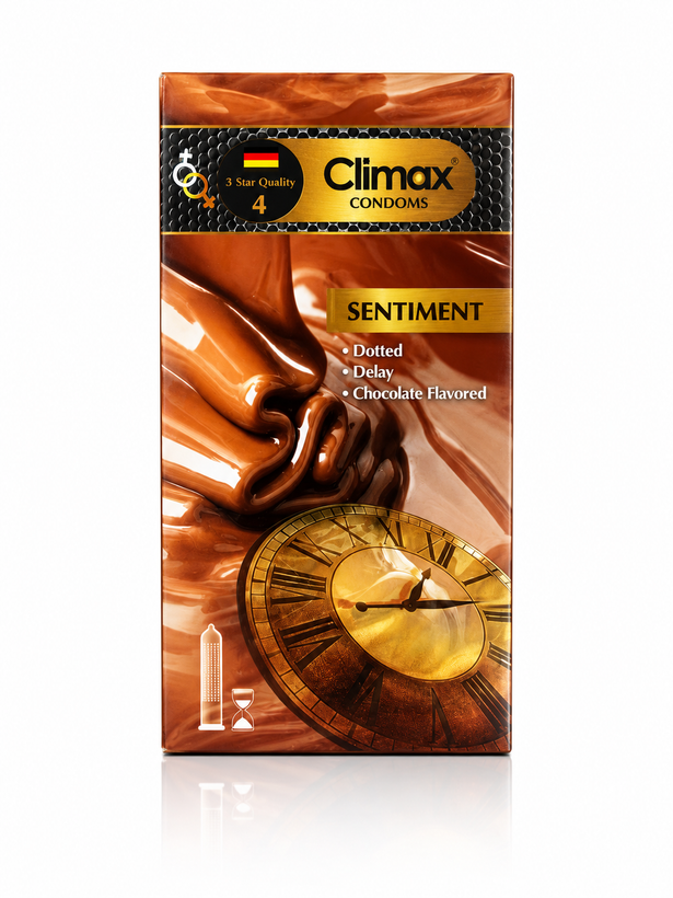 کاندوم کلایمکس Climax مدل Sentiment شکلاتی لاتکس طبیعی بسته ۱۲ عددی | کد 2839