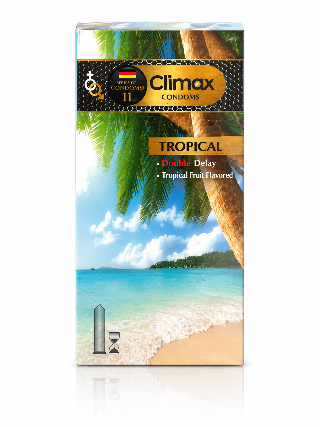 کاندوم کلایمکس Climax مدل Tropical تاخیری با رایحه میوه‌های استوایی بسته ۱۲ عددی | کد 2840