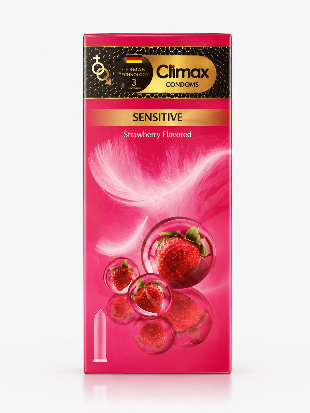 کاندوم کلایمکس Climax مدل Sensitive 3 نازک با رایحه توت‌فرنگی بسته ۱۲ عددی | کد 2843