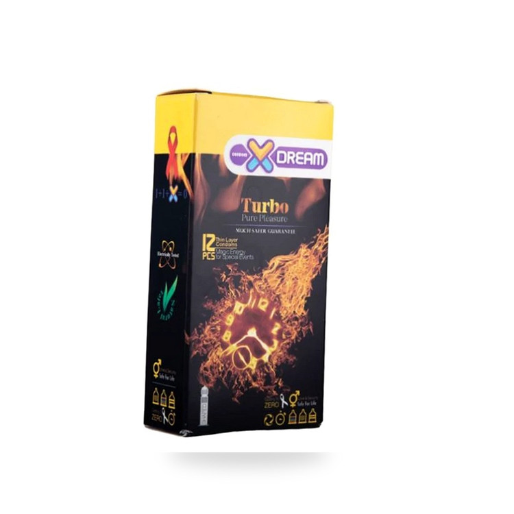 کاندوم X Dream Turbo - نمای استودیویی بستهبندی از زاویه چپ