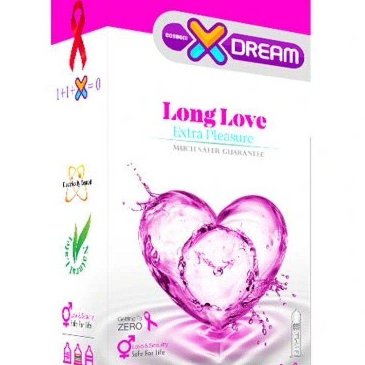 کاندوم ایکس دریم Long Love - نمای نزدیک جزئیات بستهبندی