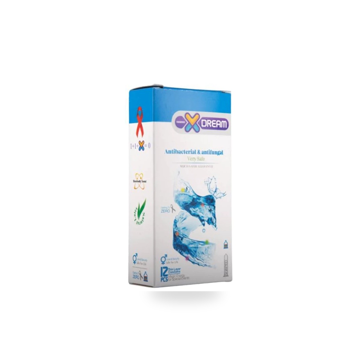 کاندوم ایکس دریم X Dream Antibacterial Antifungal ضد باکتری و ضد قارچ ۱۲ عددی - تصویر اصلی استودیویی بدون واترمارک