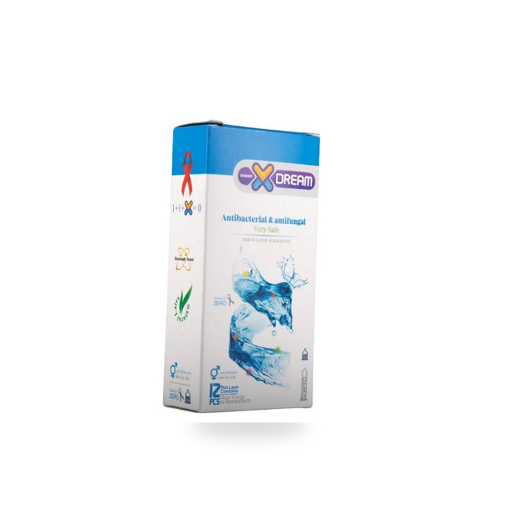 کاندوم X Dream Antibacterial Antifungal - نمای استودیویی بسته ۱۲ عددی