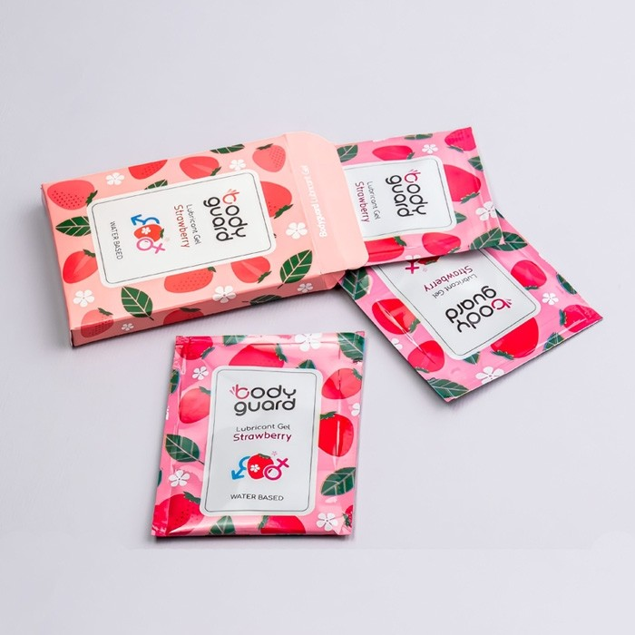 ژل لوبریکانت بادیگارد Bodyguard مدل Strawberry توت فرنگی ۳ عددی ساشه ای | کد 2879