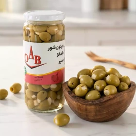 زیتون با مغز سیر O.A.B وزن 500 گرم | کد 2847